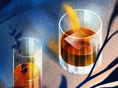 more cocktails bourbon cocktail cognac dreamy illustration illustrator ipad moody old fashioned pencil photoshop procreate whiskey