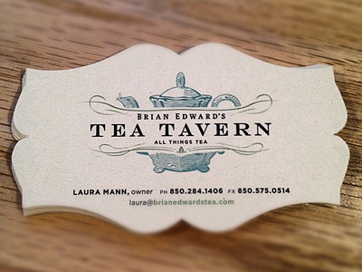 TT Bcard business card die cut logo tavern tea