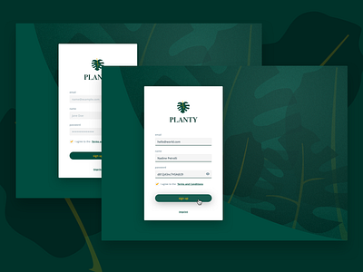 Sign-up form for "planty"