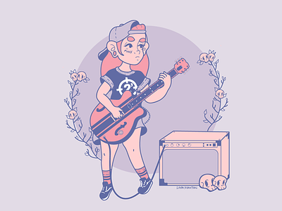 Punk rock girl charactedesign cute dark gibson guitar guitarist illustration punk punkrock skull vector