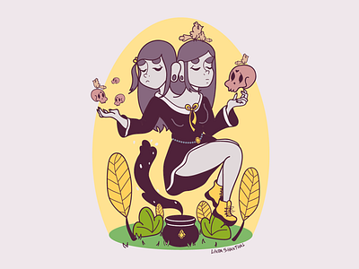 Twin witches charactedesign cute dark illustration punk skull vector