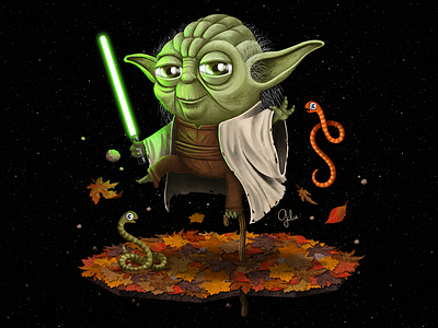Lil' Yoda fan art gulce baycik gülce baycık illustration jedi light saber star wars the light side yoda