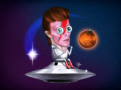 Lil' David Bowie aladdin sane alien david bowie fan art gulce baycik gülce baycık illustration mars shooting star space spiders from mars ziggy stardust