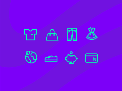 Icons for Seshka fashion/clothes shop ad design affinitydesigner branding clothes fashion green icon icons illustrator linear outline pack pattern pictogram purple russian secondhand shop ukraine vector