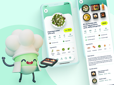Zelena Zona — Dish and bundle screens (english) 3d app bundle character cook delivery dish ecommerce food green healthy illustration ingredient item meal set ui ukraine ux vegan