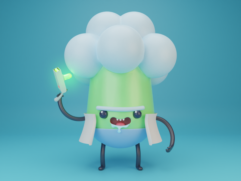 Brokolyk (Scientist version) 3D character design 3d blender3d branding broccoli cartoon character design fiction food gun illustration portal rick rick and morty science scifi ukraine