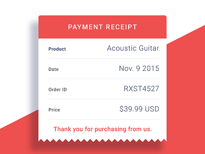 Email Receipt-Day 17 dailyui day017 design email flat guitar receipt red sold ui ux