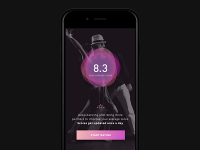 DanceCard app dance dark elegant flat gradient pink rating salsa ui