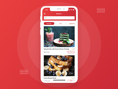 Food Delivery breakfast clean dot flat food gradient minimal red ui ux