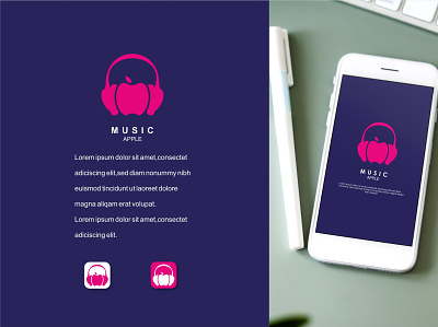 Music and apple apple brand branding character design creative design logo modern music music app vector
