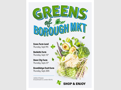 Greens of Borough Poster advert design inspiration drawn letters editorial graphic design green hand drawn lettering letters poster
