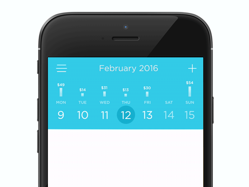 Liquid calendar interaction for money tracking app