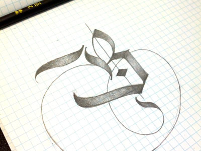 B is for Bored. blackletter calligraphy capital pencil