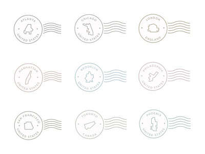 City Stamps cities icons illustrations lines symbols
