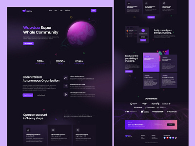 WawDAO Blockchain Website blockchain branding color company crypto dark dark mode dark ui gradient graphic design minimal minimalism nft play to earn ui web web company web design website website design