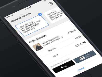 Restocks Checkout & Shipping address apple pay check out light payment shipping ui