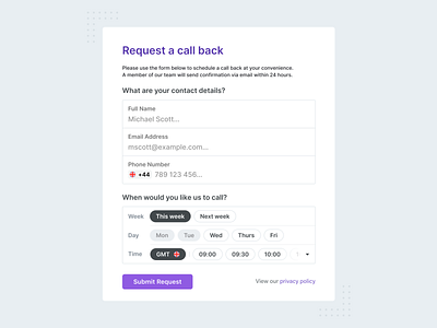 Call Back Form contact form corporate design systems form ui ux visual design web design