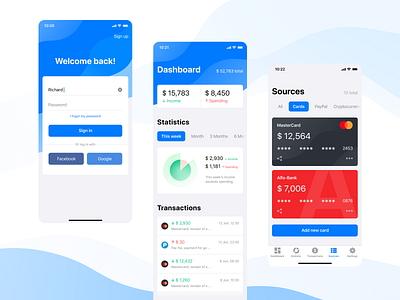 Mobile Wallet App app application bank blue card clean ui concept dashboad finance financial interface ios mobile mobile wallet money spendings statistics transactions ui ux wallet