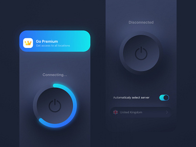 VPN iOS App Connecting app application blue clean ui concept dark interface ios neomorphism ui ux