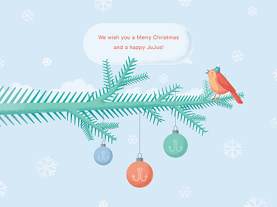 A promotional Christmas picture for a project bird bird singing branch christmas fir tree illustration jujus merry christmas ornaments snow winter winter bird