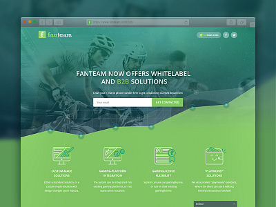 Promo page for Fanteam B2B solutions b2b cycling fantasy betting fanteam football graph hockey icons landing promo soccer sport