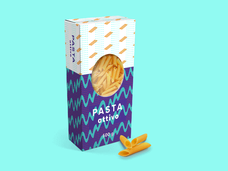 "Pasta Attivo" package design active animation bright colors design farfalle identity mezze package pasta pattern penne