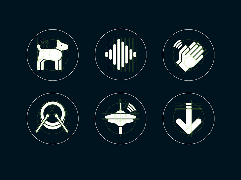 Pictograms for a custom-made drum pad construction icon construction icon grid icons interaction interactive modular system pictograms