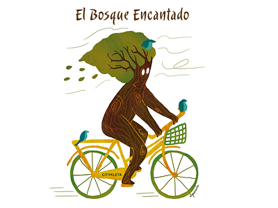 The enchanted forest bike character character art cuba cycling digital digital illustration enchanted forest havana illustration ilustración magic tour tree