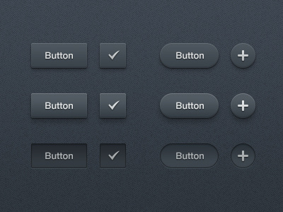 Dark Buttons UI Kit button buttons cross dark gui kit photoshop plus shadows tick ui ux vector