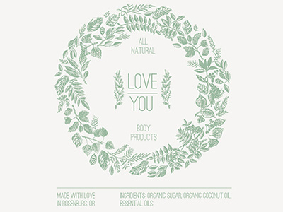 Love Your Body Products label leaf package pattern products whirl wreath