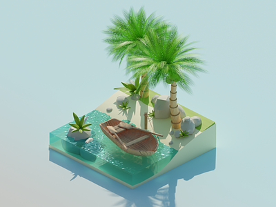 Wooden boat on tropical island
