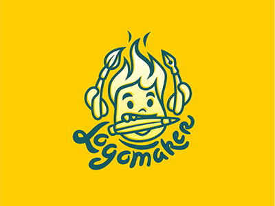 Logomaker brush character designer fire illustration logo pen pencil yellow