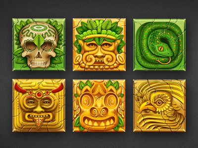 Aztec game icon set aztec bird daemon face game god icon skull slot snake tile