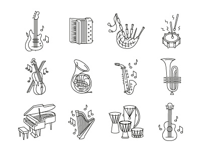 Music instrument icon arph guitar icon instrument line music piano sax set trumpet violin voltorna