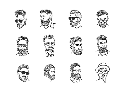 Hipsters Portraits Illustrations beard hipster man mustache portrait