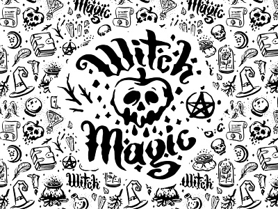 Witch and magic illustration set halloween icons illustration magic mystical witch witchcraft