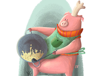 pig cook character design concept art digital illustration illustration illustrator photoshop pink texture