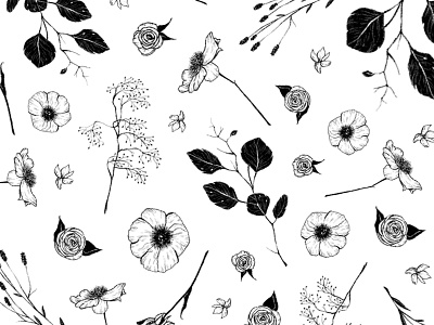 Flora 002 black and white botanical design flora illustration photoshop plants