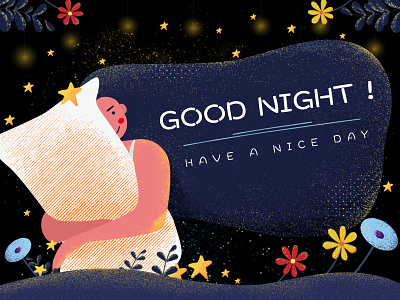 night plan blue design girl illustration light night red sleep yellow 插画