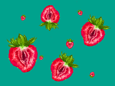 strawberries halves color design digital drawing illustration photoshop strawberries strawberry turquoise