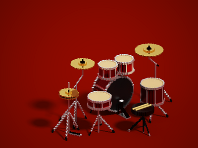 Drum set 3d 3d art day6 digital digitalart dowoon drum drum set druma fanart isometric magicavoxel red redesign voxel voxelart