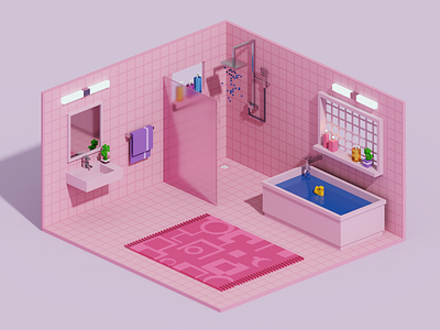 Voxel Bathroom 3d 3d art aesthetic isometric magicavoxel minimal pink retro vintage voxel voxelart