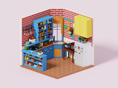 Voxel Kitchen from Friends 3d 3d art digitalart fanart friends illustration isometric kitchen magicavoxel room voxel voxel room voxelart