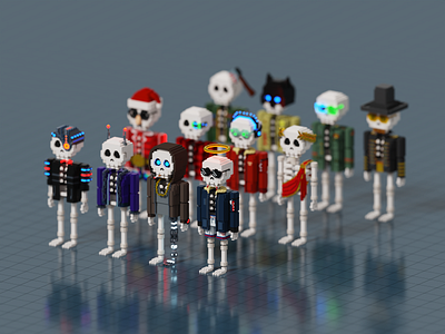 Skeletonz Gang 💀 3d 3d art character design digitalart isometric magicavoxel skeleton character skeletonz gang voxel voxel art voxel character voxel skeleton