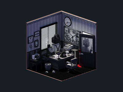Voxel Room Noir Cat Detective's Office detective detective office magicavoxel noir one room voxel voxel office voxel room