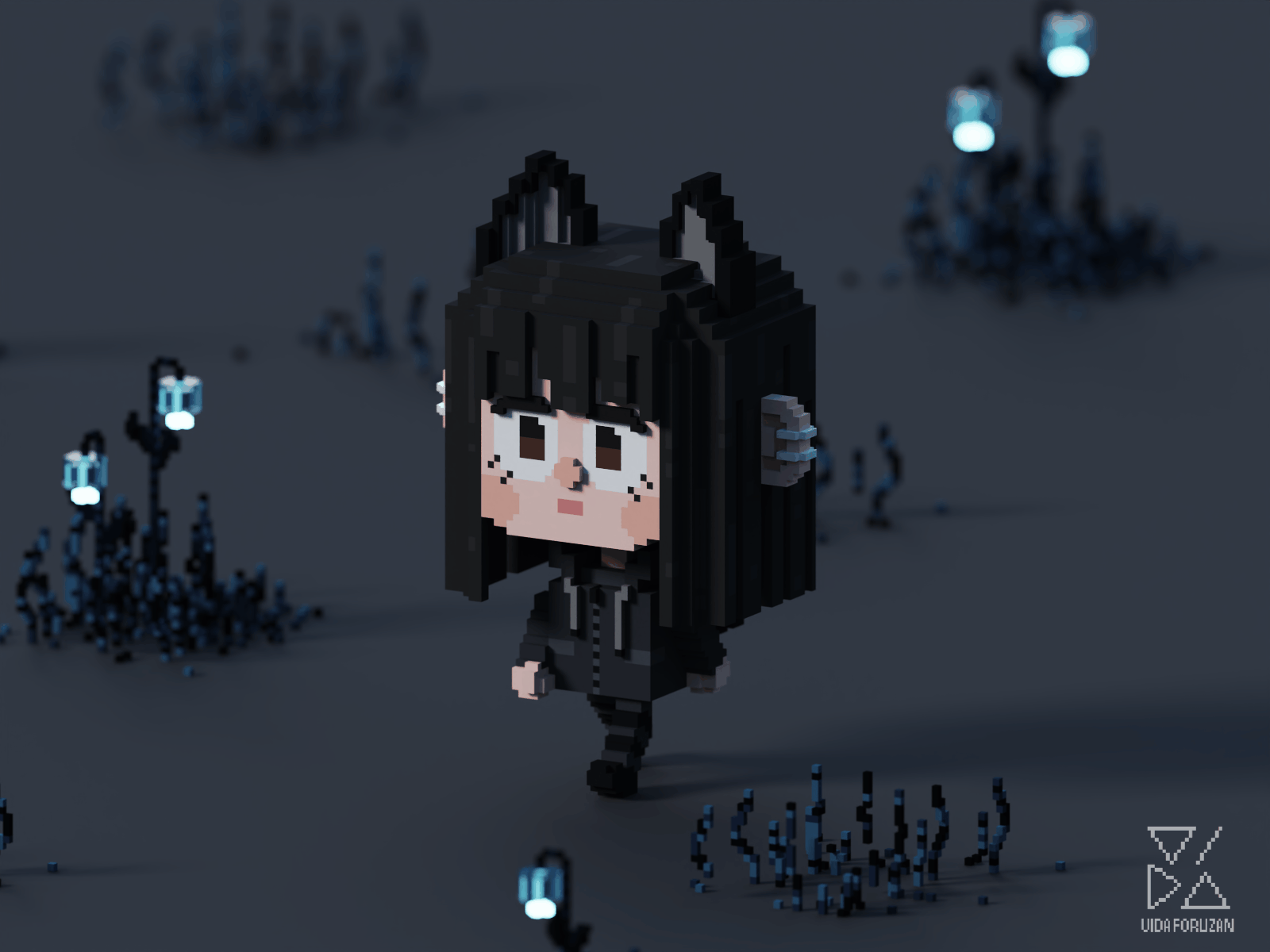 Voxel Character Walking Animation catgirl character design magicavoxel voxel voxel animation voxel art voxel character walking animation