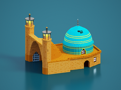 Jameh Mosque (Day Ver.) 3d 3d art ancient digitalart illustration isometric magicavoxel mosque voxel voxel art