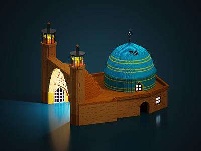 Jameh Mosque (Night Ver.) 3d 3d art ancient architecture design digitalart illustration isometric magicavoxel mosque voxel voxel art