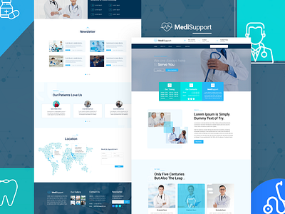 A Clean and Modern Medical Landing Page for Medi-Support. branding clinic design doctor hospital illustration landing page design map medical medicine testimonial ui ux web website