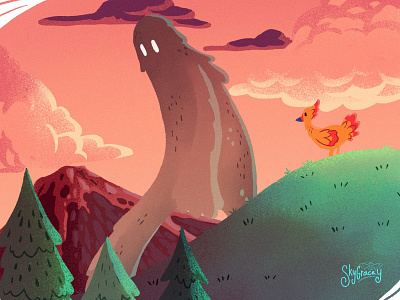 Off for an Adventure bird digital art fan art forest giant hilda hill illustration mountain netflix sunset wilderness